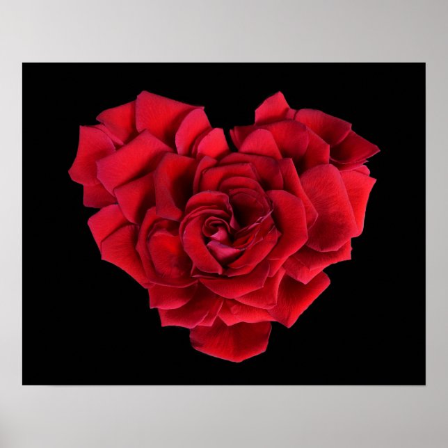 Red Rose Heart on Black Poster (Front)