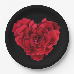 Red Rose Heart Paper Plate