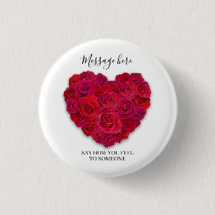 Red Rose Heart Romantic Floral Custom Text 3 Cm Round Badge