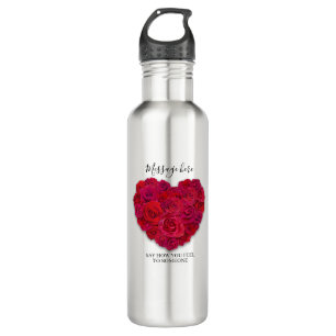 Red Rose Heart Romantic Floral Custom Text 710 Ml Water Bottle