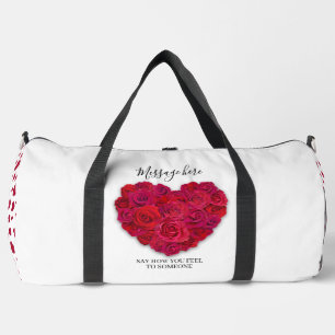 Red Rose Heart Romantic Floral Custom Text Duffle Bag