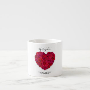 Red Rose Heart Romantic Floral Custom Text Espresso Cup