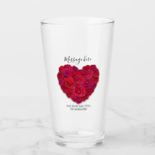 Red Rose Heart Romantic Floral Custom Text Glass