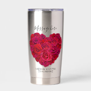 Red Rose Heart Romantic Floral Custom Text Insulated Tumbler