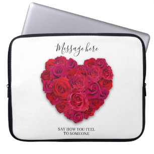 Red Rose Heart Romantic Floral Custom Text Laptop Sleeve