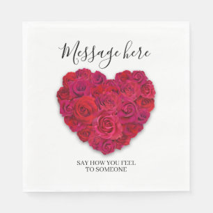 Red Rose Heart Romantic Floral Custom Text Napkin