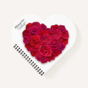 Red Rose Heart Romantic Floral Custom Text Notebook