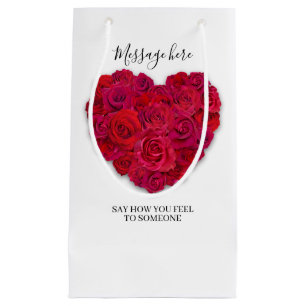 Red Rose Heart Romantic Floral Custom Text Small Gift Bag