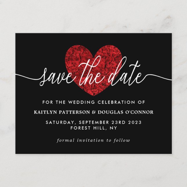 Red Rose Heart Save The Date Enclosure Card (Front)