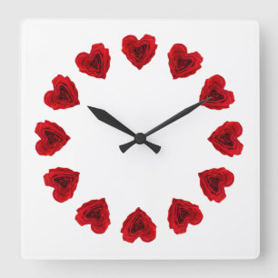 Red Rose Heart Shape - Wall Clock