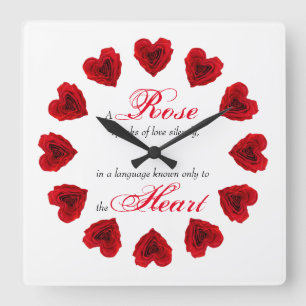 Red Rose Heart Shape with Slogan - Wall Clock
