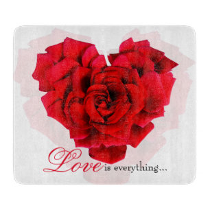 Red rose heart shaped love Glass Cutting Board