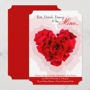 Red rose heart shaped valentine party invitation