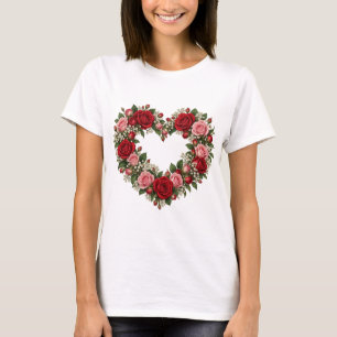Red Rose Heart Wreath Womens T-Shirt
