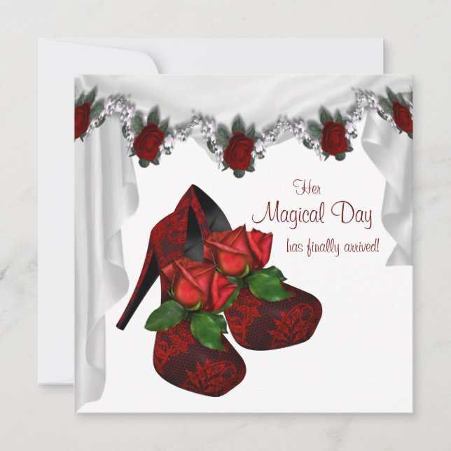 Red Rose High Heel Shoes Quinceanera Invitation (Front)