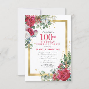 Red Rose Holly 100th Surprsie Party Invitation