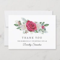 Red Rose Holly Winter 70th Birthday Flat