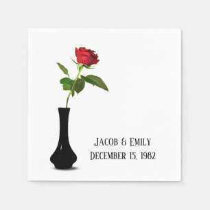 Red Rose In Black Vase Napkin