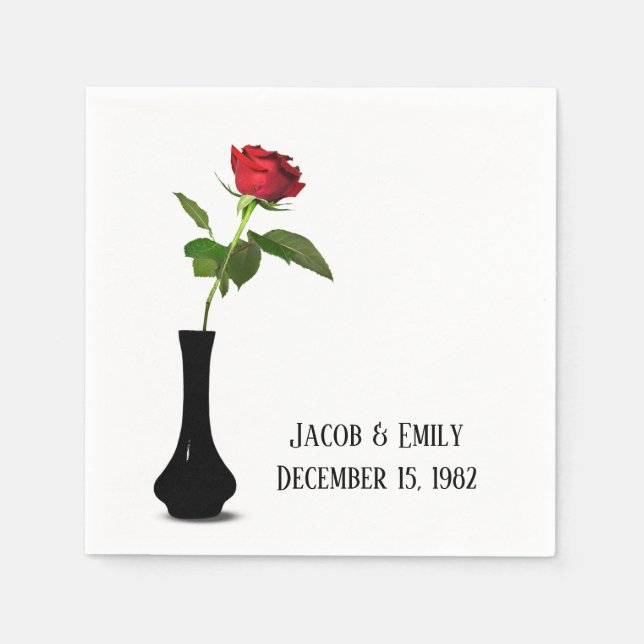 Red Rose In Black Vase Napkin (Front)