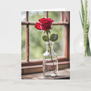 Red Rose In Bottle Birthday Card
