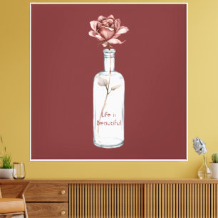 Red Rose in Bottle Canvas Print