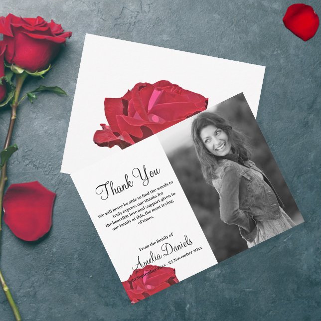 Red Rose In Memory Thank You Card (Creator Uploaded)