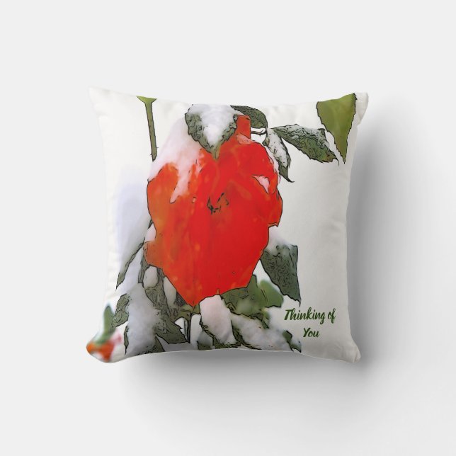 Red Rose in Snow  Cushion (Front)