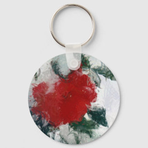 Red Rose in Snow Key Ring
