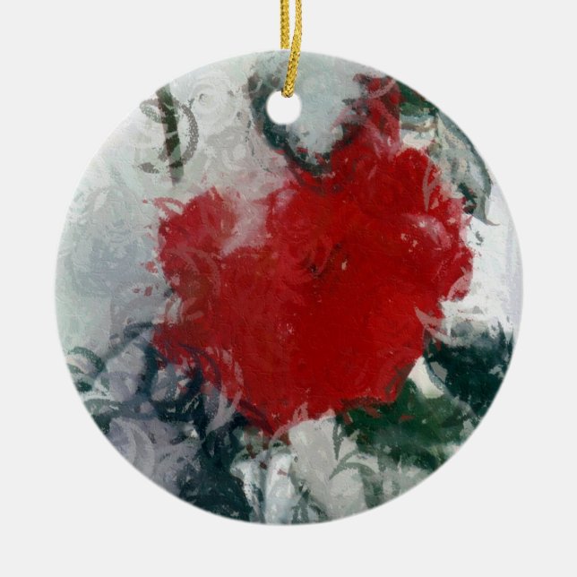 Red Rose in Snow Ornament (Front)