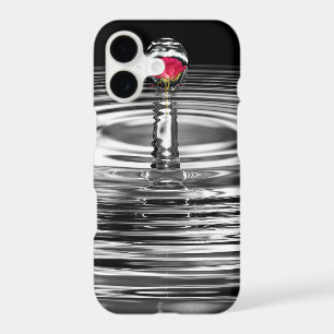 red rose in water droplet