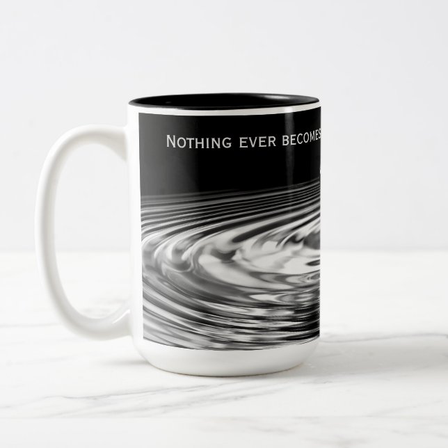 red rose in water droplet with quote Two-Tone coffee mug (Left)