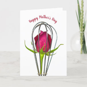 Red Rose in Wire Whisk for Mum Card