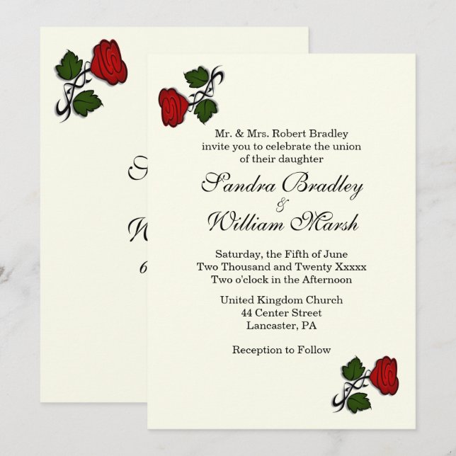 Red Rose Ivory Classic Wedding Invitation (Front/Back)