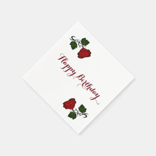 Red Rose Kiss kash002 Happy Birthday Napkin