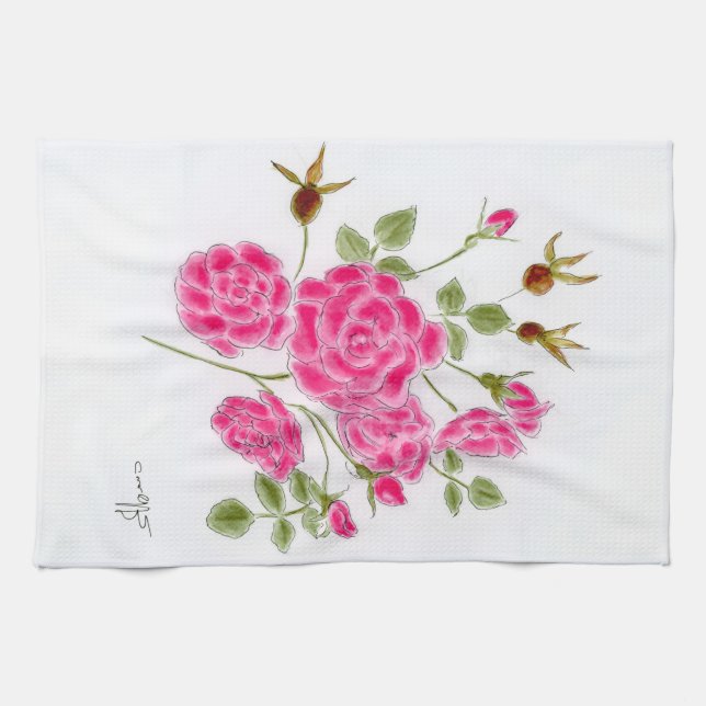 Red Rose kitchen tea towel (Horizontal)