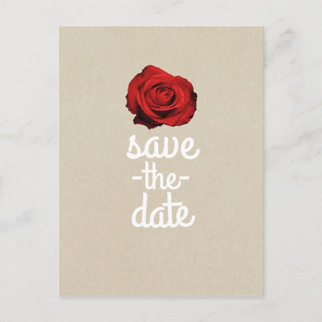 Red Rose Kraft Rustic Wedding Save the Date Announcement Postcard (Front)