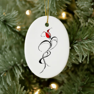 Red Rose Lady Tribal Tattoo Design Ceramic Tree Decoration