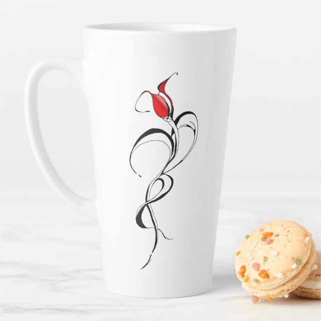 Red Rose Lady Tribal Tattoo Design Latte Mug (In Situ)