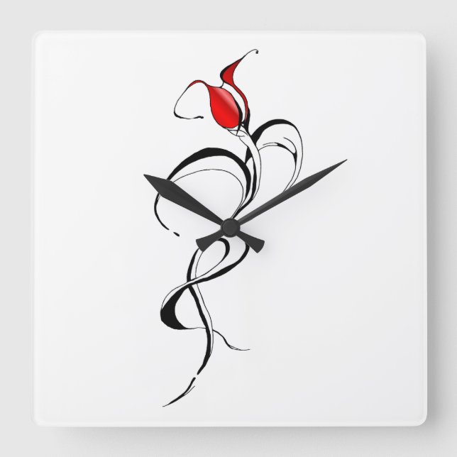 Red Rose Lady Tribal Tattoo Design Square Wall Clock (Front)