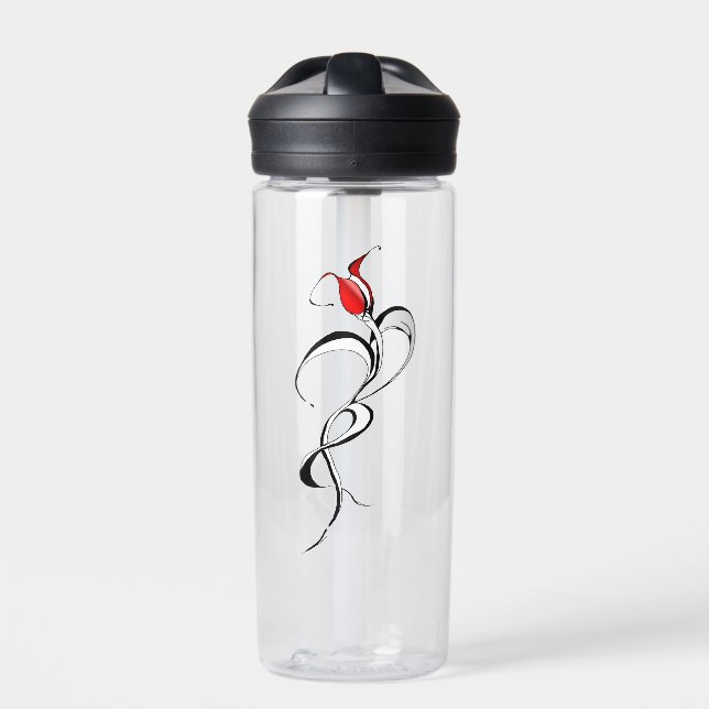 Red Rose Lady Tribal Tattoo Design Water Bottle (Front)