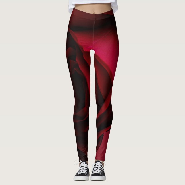 Red rose leggings, yoga pants, activewear leggings (Front)