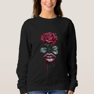 Red Rose Lips Drip Mouth Flower Alternative Women  Sweatshirt