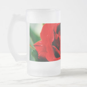 Red Rose Love Frosted Glass Beer Mug