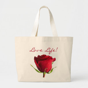 Red Rose Love Life Canvas Jumbo Tote Bag