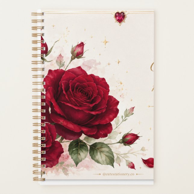 Red Rose Love Notes Romantic Floral Planner (Front)