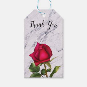 Red Rose Marble Modern Glam Bridal Shower Favour Gift Tags