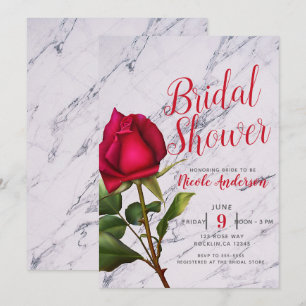Red Rose Marble Modern Glam Bridal Shower Invitation