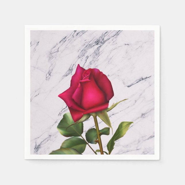 Red Rose Marble Modern Glam Bridal Shower Party Napkin (Front)
