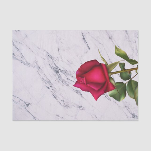 Red Rose Marble Modern Glam Bridal Shower Party Tissue Paper (Front)