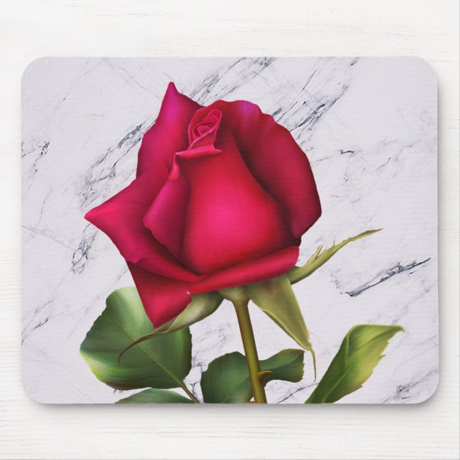 Red Rose Marble Modern Glam Floral Flower Mouse Mat (Front)
